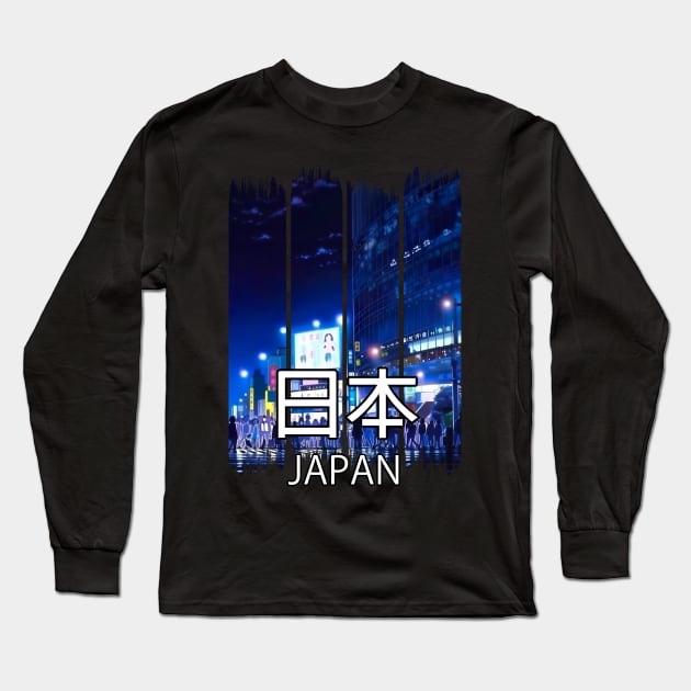 Shibuya Crossing in Tokyo at Night Cityscape – Anime Shirt Long Sleeve T-Shirt by KAIGAME Art